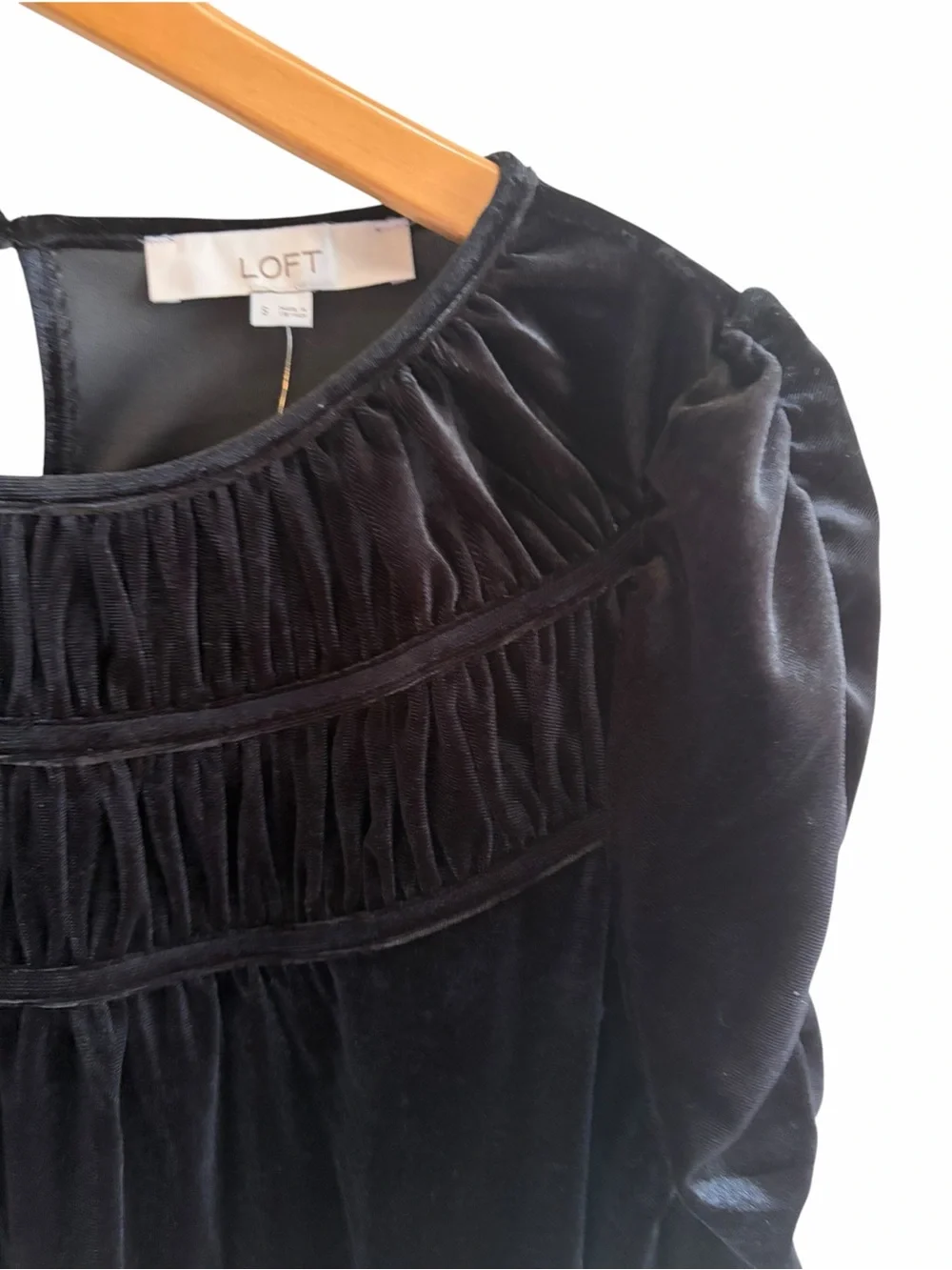 NWT LOFT Black Ruched Velvet Blouse Whimsigoth Witchycore